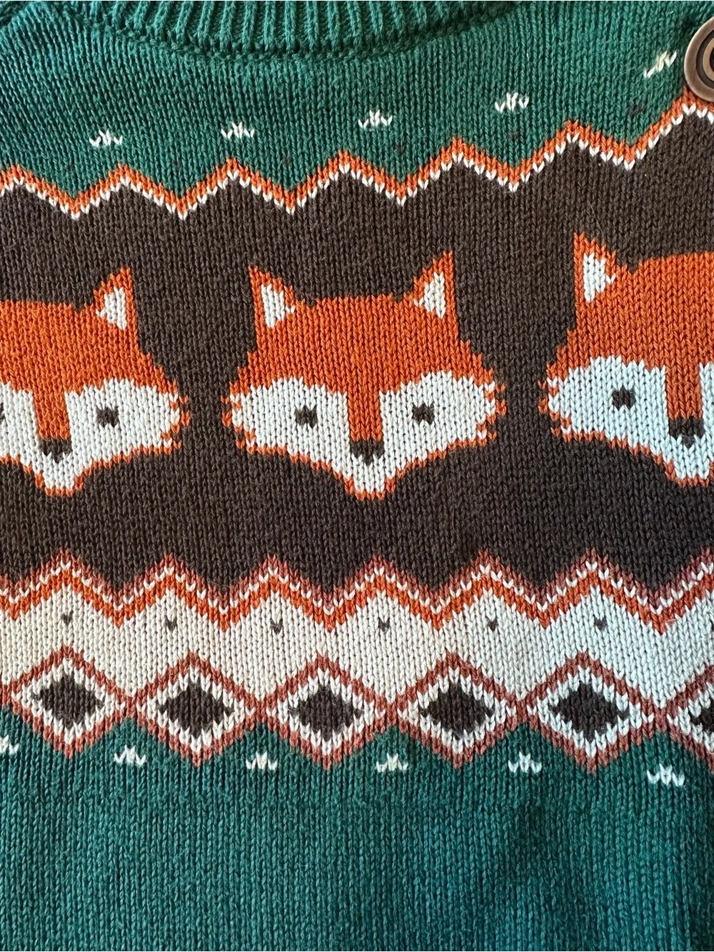 Gymboree Green Crewneck Sweater with Orange Fox Fair Isle
